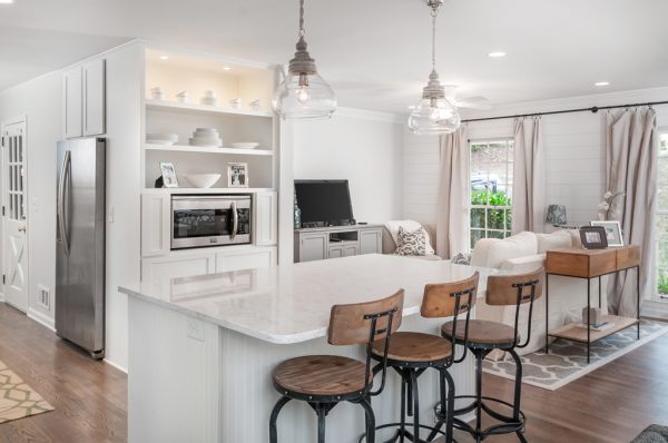 Bright open kitchen into family room remodel in Atlanta