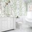 Elegant bathroom remodel with floral wall pattern
