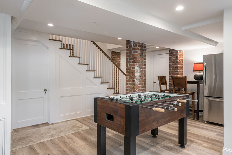 A basement with loft-like flair