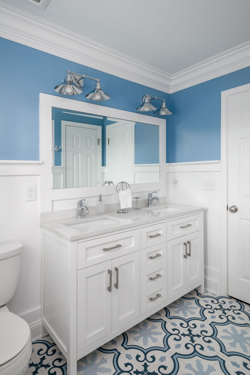 a blue cottage bathroom