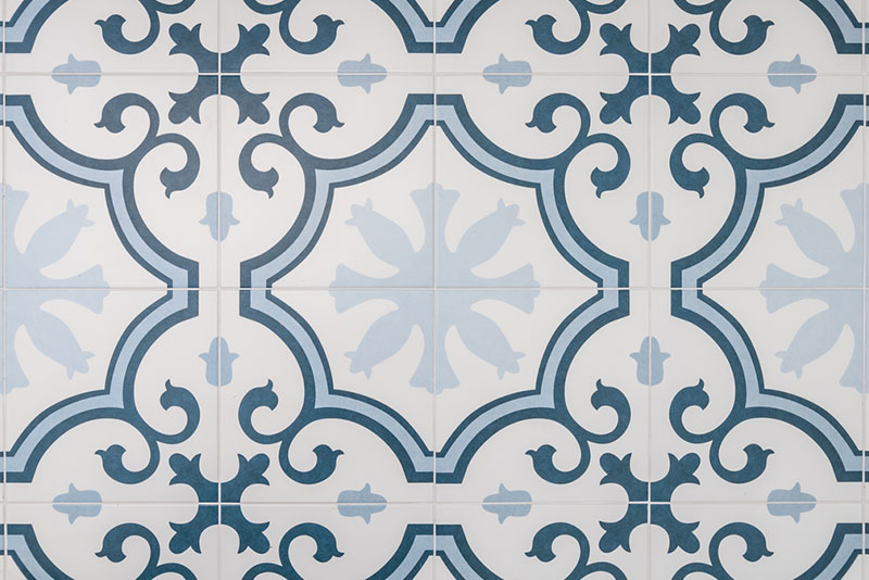 blue patterned bathroom floor tile