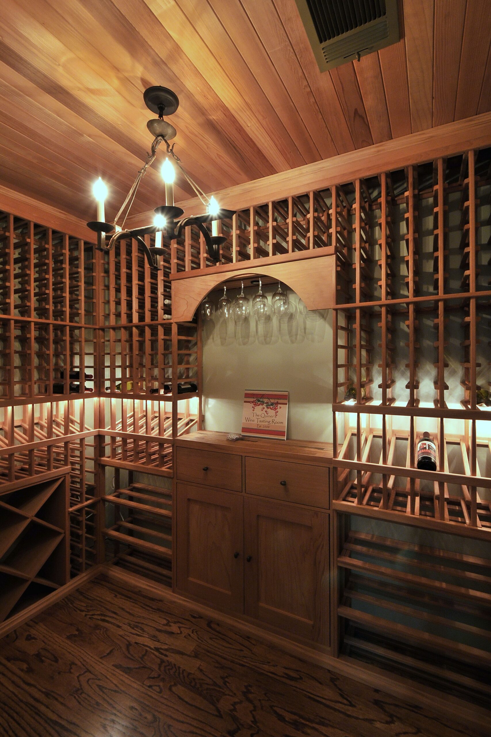 wine cellar with wood wine racks tasting room