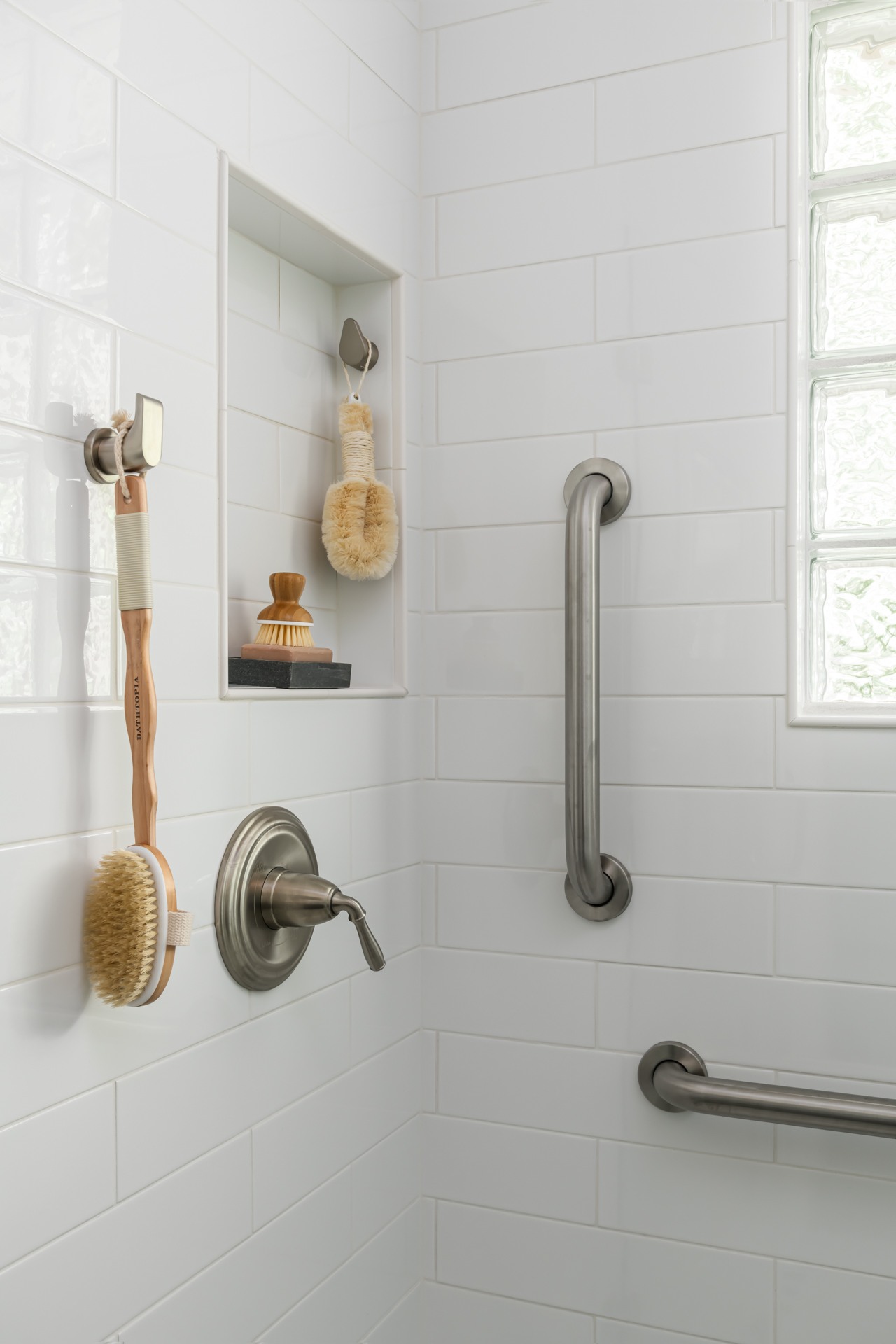 aging in place bathroom renovation shower grab bars, niche