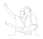 a drawing of a man pointing at something