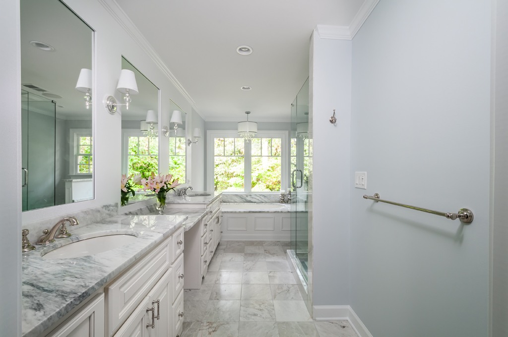 traditional bathroom remodel with marble countertops