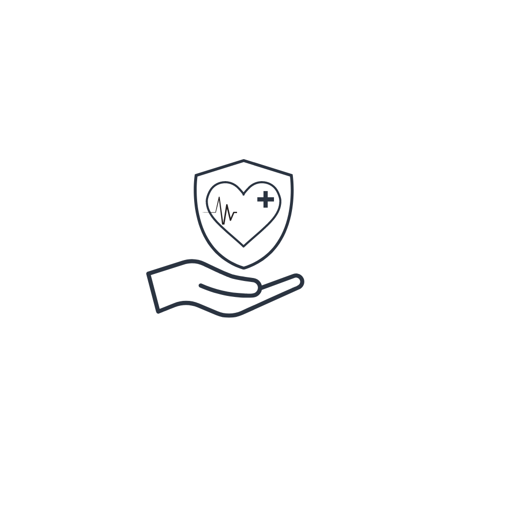 Insurance icon - a hand with a heart and medical iconography