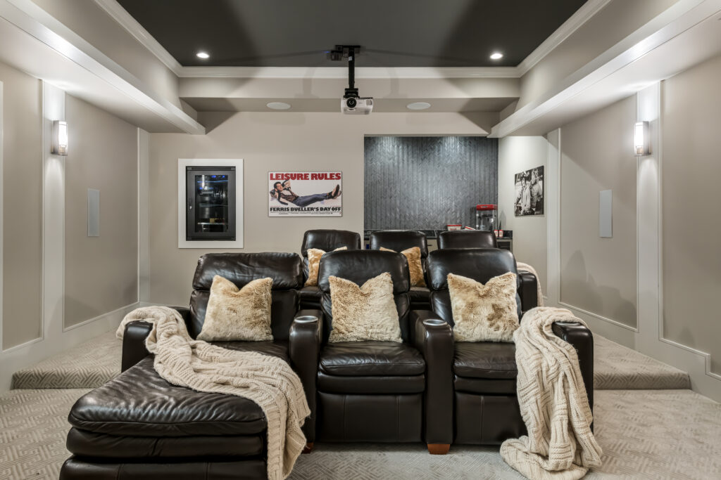 remodeled basement with movie theater seating