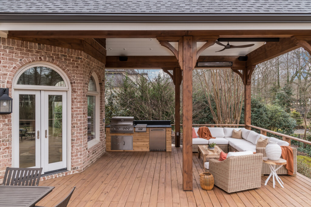 New Covered Porch With Outdoor Kitchen and Lounge