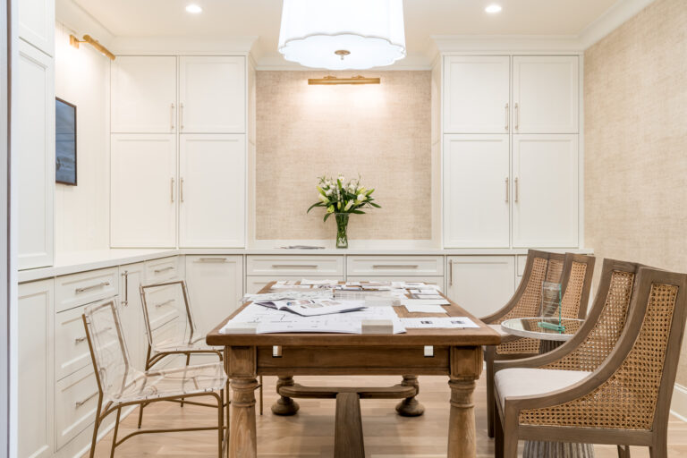 office room with modern built in cabinetry