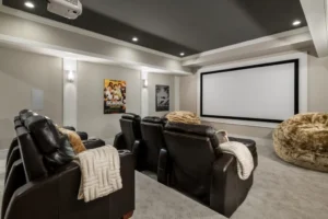 custom home theater with luxury seating and clean design