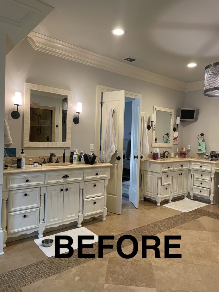 a before and after picture of a bathroom