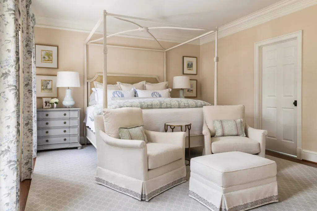 make your guest room a luxury guest suite canopy bed bedroom seating area