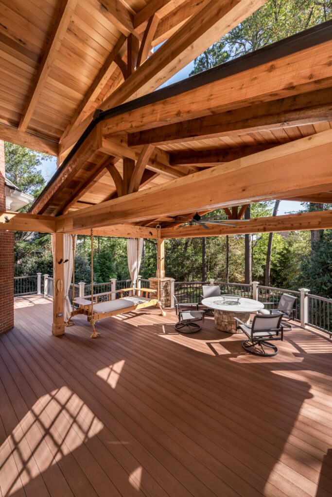timberframe construction porch roof in sandy springs, georgia