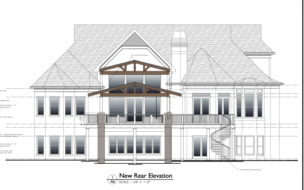 architectural plans for a refined rustic porch and deck remodel in Sandy Springs, Georgia