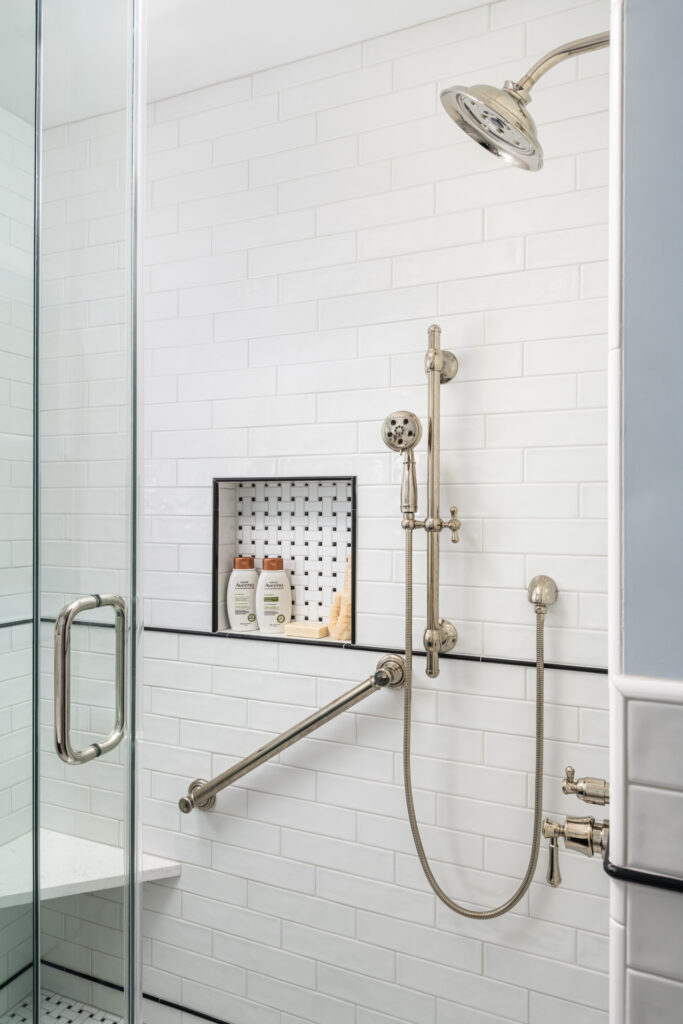 A Druid Hills Bathroom remodel with aging in place elements including grab bars