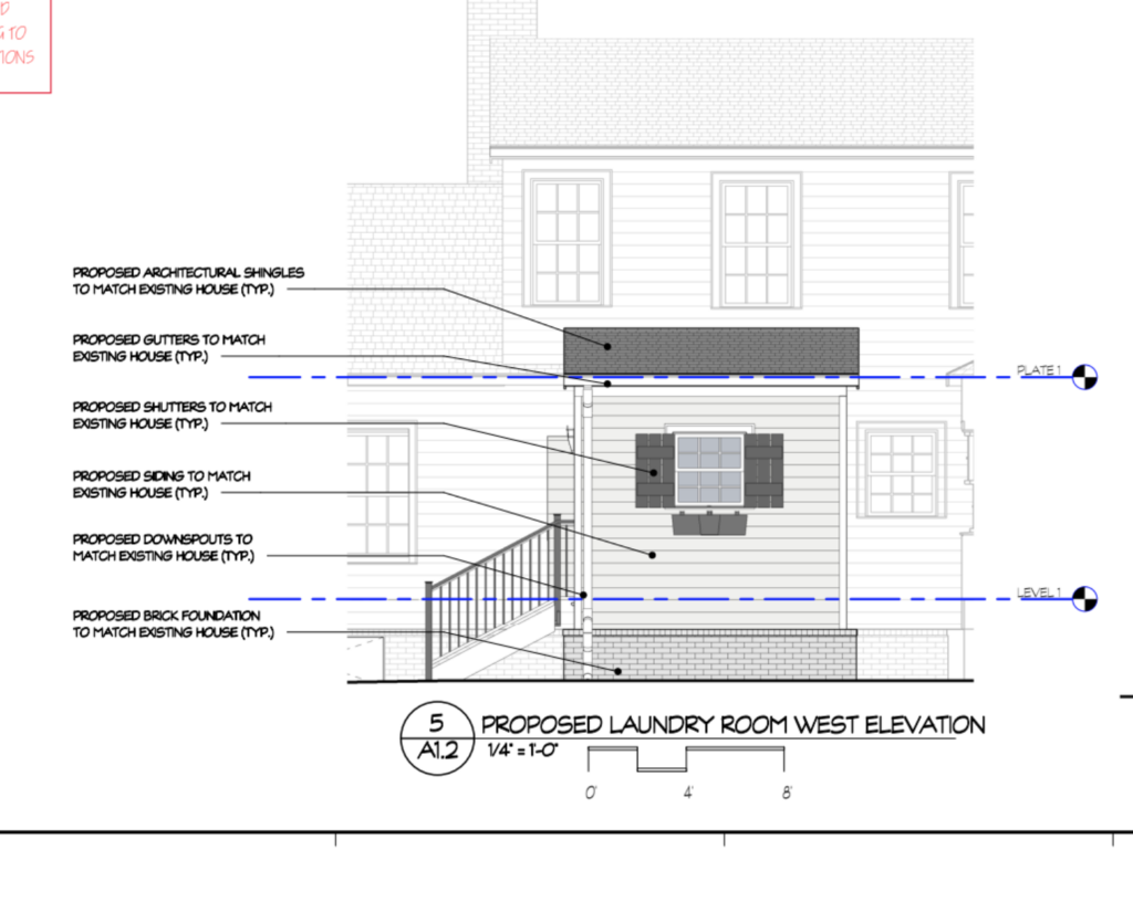 Elevation of a laundry room addition
