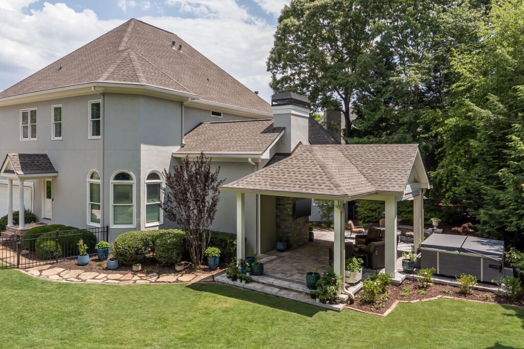 A new series of outdoor rooms — pavilion and hot tub in John's Creek, Georgia