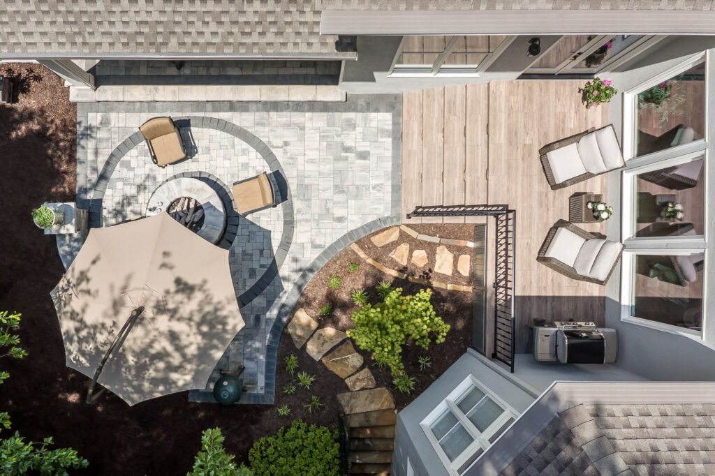 outdoor living space with patio, deck and pavilion in John's Creek, Georgia